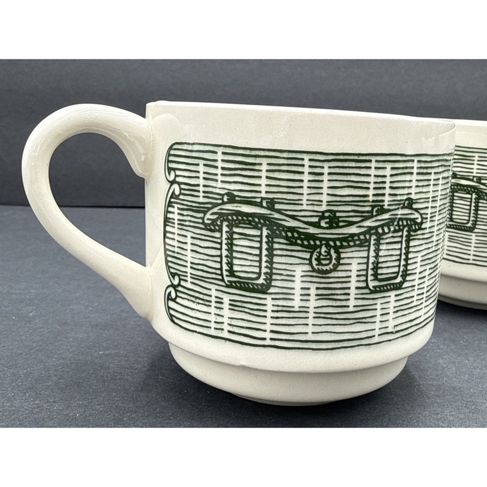 Vtg 4 Royal China USA Ox Bow & Plow Cottagecore Green Tea Cups Mugs‎